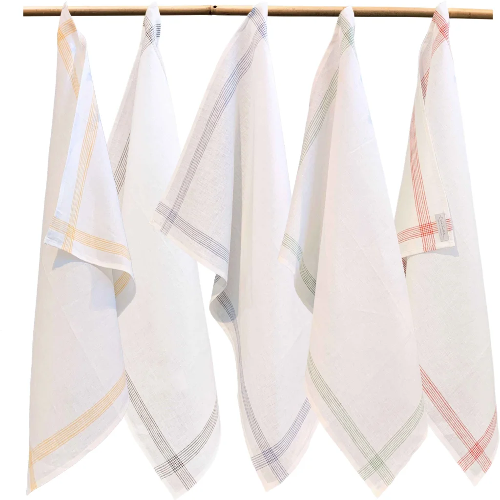 Leinen Geschirrtuch MONIS 2er-Pack in Weiß+Gelb Muster Streifen von Erika Vaitkute Größe 47x70 cm
