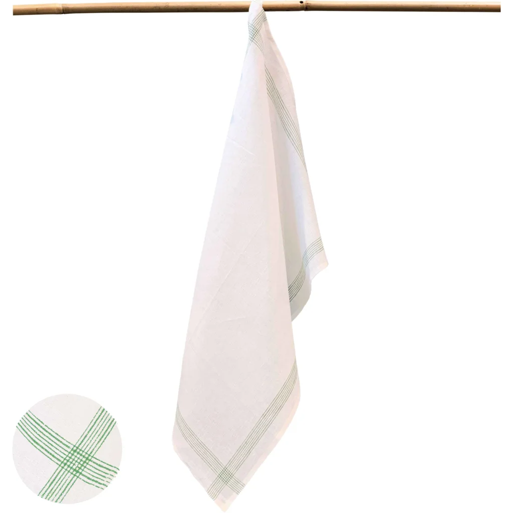 Leinen Geschirrtuch MONIS 2er-Pack in Weiß+Grün Muster Streifen von Erika Vaitkute Größe 47x70 cm