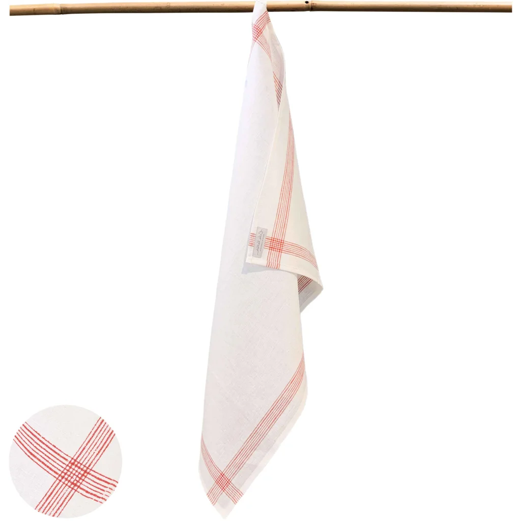 Leinen Geschirrtuch MONIS 2er-Pack in Weiß+Rot Muster Streifen von Erika Vaitkute Größe 47x70 cm