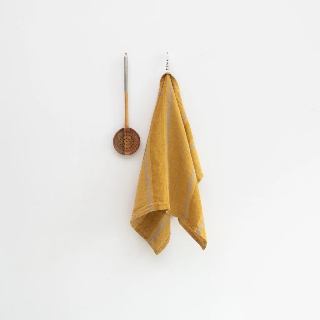 Leinen Geschirrtuch Streifen 2er-Pack in Senfgelb+Bronze Gelb+Gelb Muster Streifen von Linen Tales Größe 45x65 cm