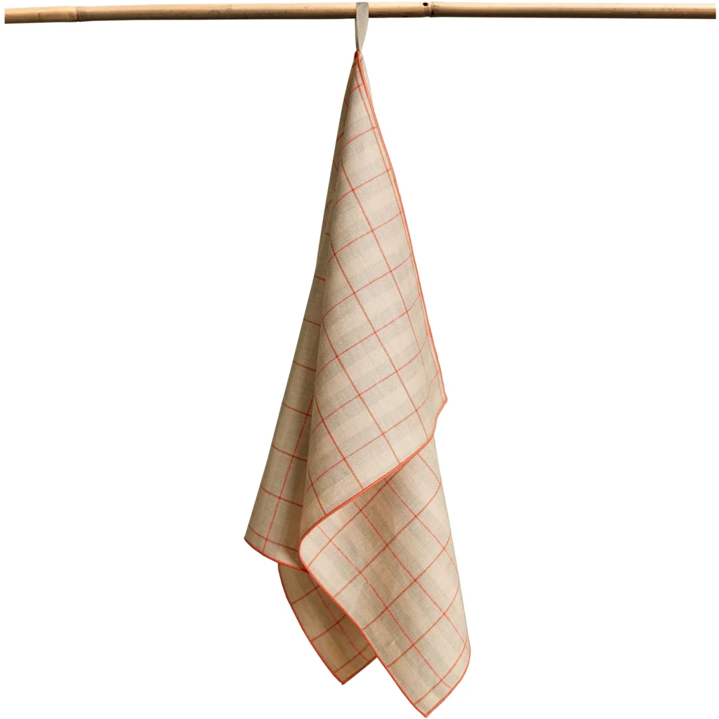 Leinen Geschirrtuch ULA 2er-Pack in Beige+Koralle Beige+Orange Muster Karo von Erika Vaitkute Größe 47x70 cm