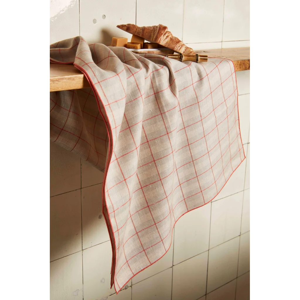 Leinen Geschirrtuch ULA 2er-Pack in Beige+Koralle Beige+Orange Muster Karo von Erika Vaitkute Größe 47x70 cm