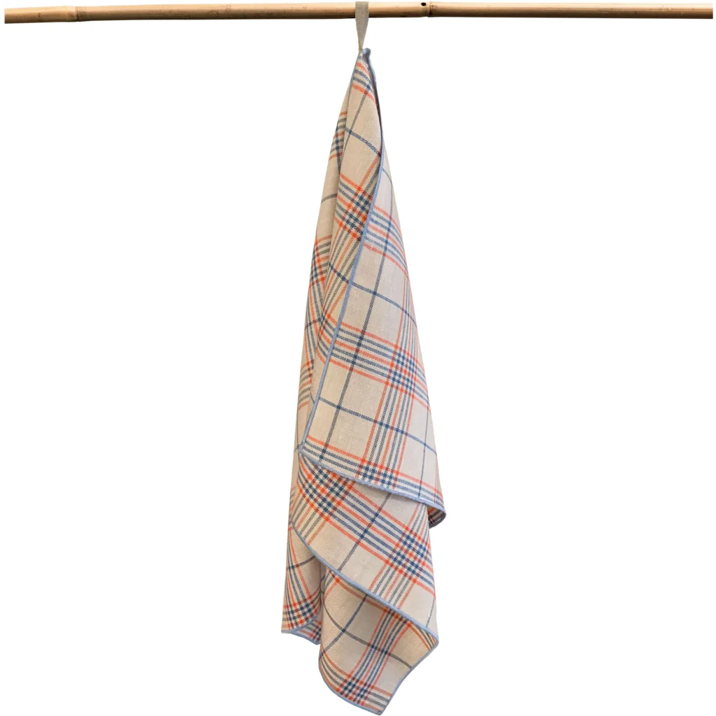 Leinen Geschirrtuch ULA 2er-Pack in Beige+Rot+Blau Muster Karo von Erika Vaitkute Größe 47x70 cm