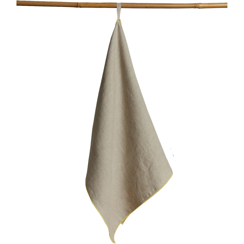 Leinen Geschirrtuch VILNIA beige mit bunter Umkettelung  2er-Pack in Beige+Gelb von Erika Vaitkute Größe 47x70 cm