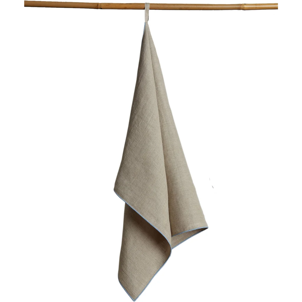 Leinen Geschirrtuch VILNIA beige mit bunter Umkettelung  2er-Pack in Beige+Hellblau Beige+Blau von Erika Vaitkute Größe 47x70 cm