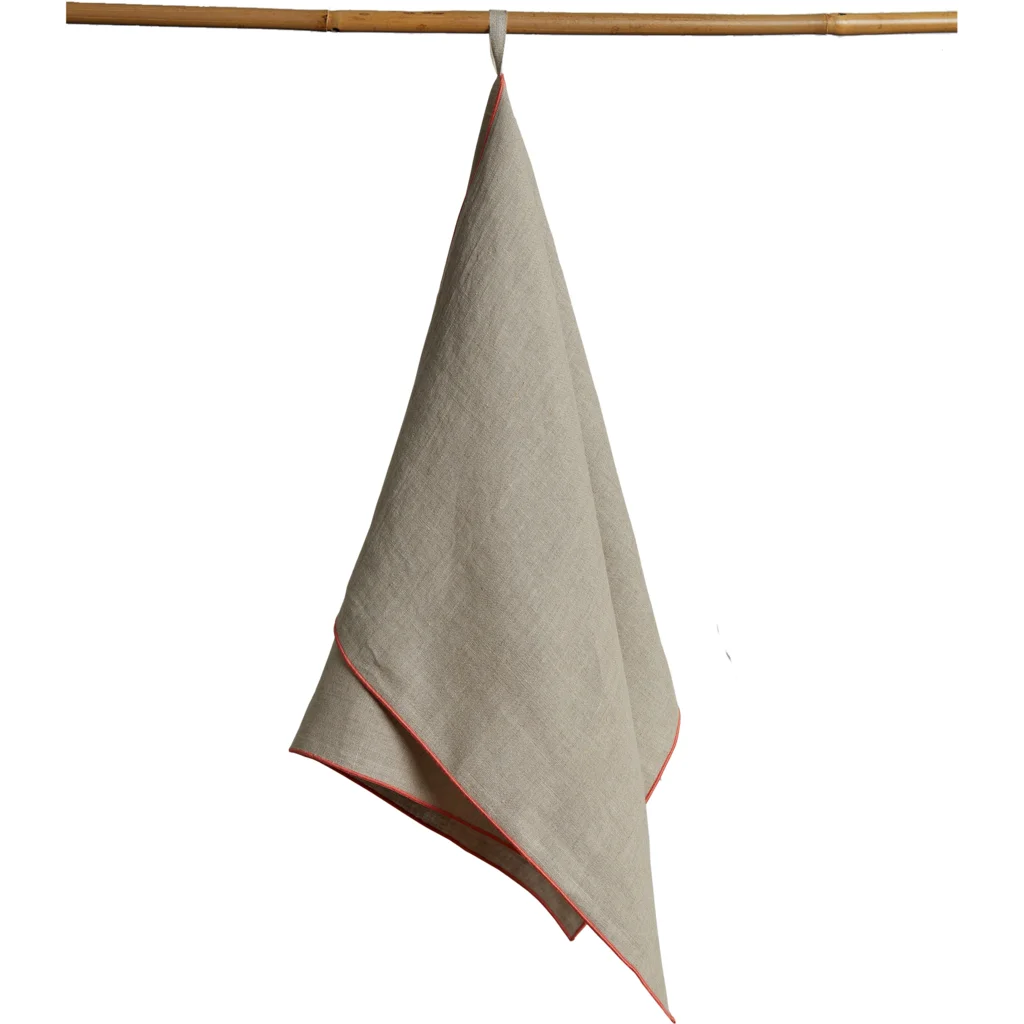Leinen Geschirrtuch VILNIA beige mit bunter Umkettelung  2er-Pack in Beige+Koralle Beige+Orange von Erika Vaitkute Größe 47x70 cm
