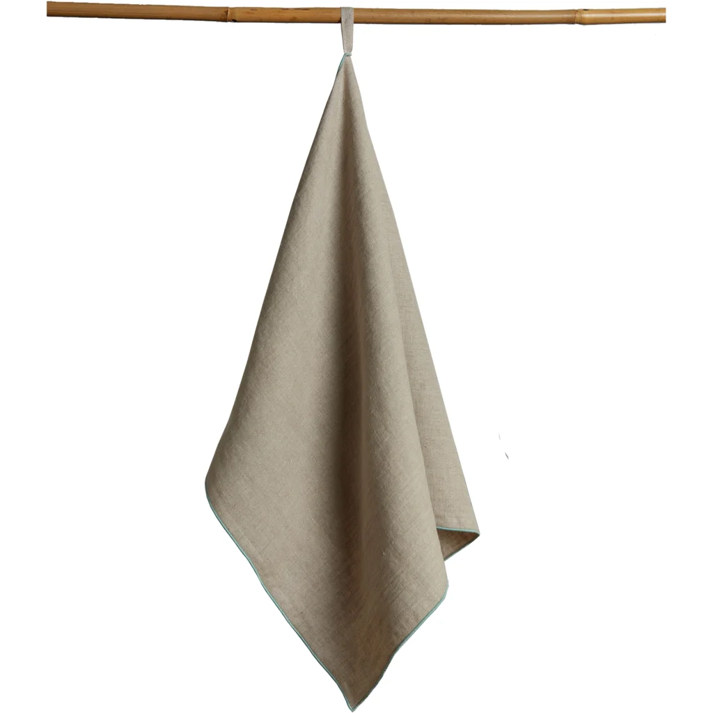 Leinen Geschirrtuch VILNIA beige mit bunter Umkettelung  2er-Pack in Beige+Mint Beige+Grün von Erika Vaitkute Größe 47x70 cm