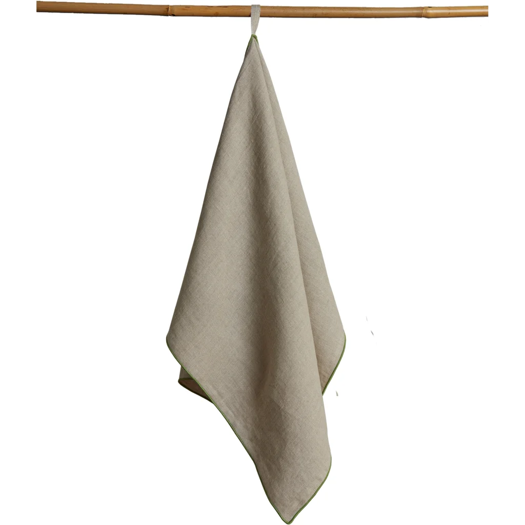 Leinen Geschirrtuch VILNIA beige mit bunter Umkettelung  2er-Pack in Beige+Waldgrün Beige+Grün von Erika Vaitkute Größe 47x70 cm