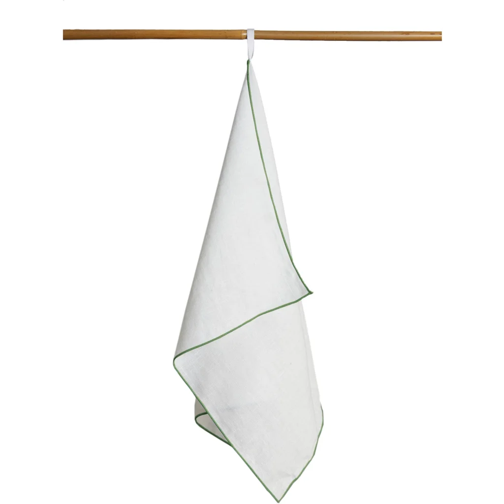 Leinen Geschirrtuch VILNIA weiß mit bunter Umkettelung  2er-Pack in Weiß+Waldgrün Weiß+Grün von Erika Vaitkute Größe 47x70 cm