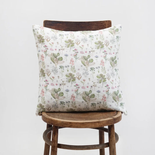 Leinen Kissenhülle Botanik in Weiß+Rosa+Grün+Braun Muster Botanik von Linen Tales Größe 40x60 cm