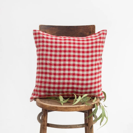 Leinen Kissenhülle Karo in Rot+Beige Muster Karo von Linen Tales Größe 40x40 cm