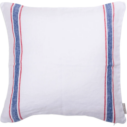 Leinen Kissenhülle VENTA 2er-Pack in Weiß+Blau+Rot Muster Streifen von Erika Vaitkute Größe 40x40 cm