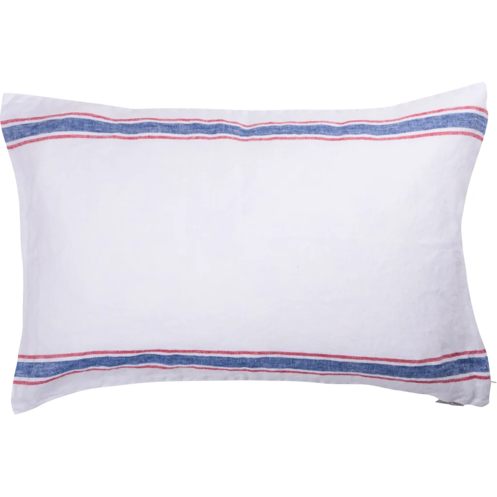 Leinen Kissenhülle VENTA rechteckig 2er-Pack in Weiß+Blau+Rot Muster Streifen von Erika Vaitkute Größe 40x60 cm