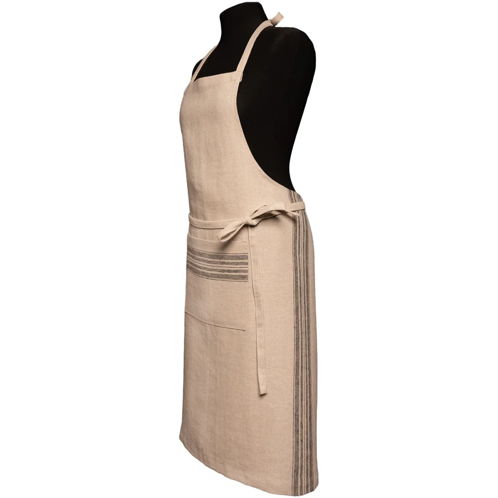 Leinen Schürze JARA in Beige+Anthrazit Beige+Grau Muster Streifen von Erika Vaitkute Größe 92x93 cm