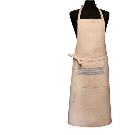 Leinen Schürze JARA in Beige+Blau Muster Streifen von Erika Vaitkute Größe 92x93 cm