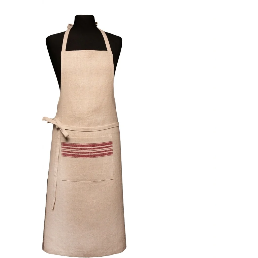 Leinen Schürze JARA in Beige+Rot Muster Streifen von Erika Vaitkute Größe 92x93 cm