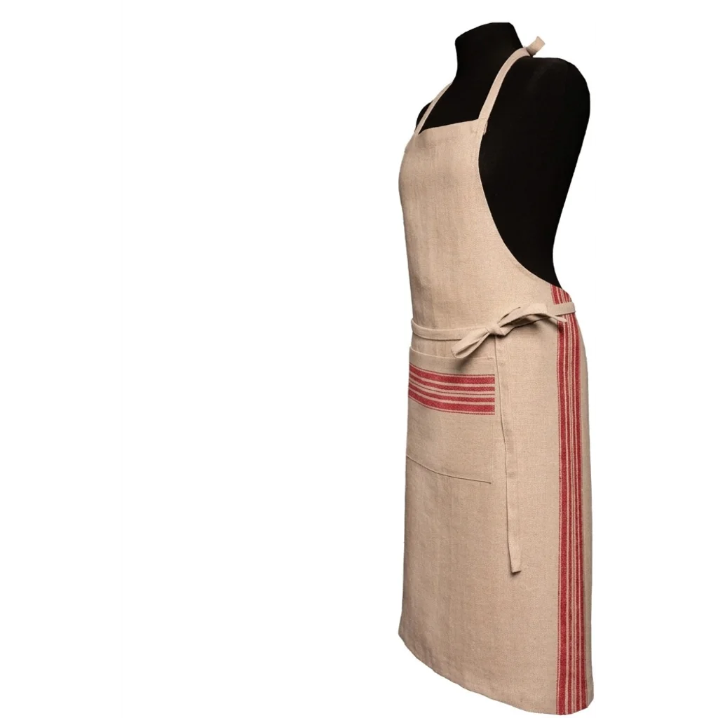 Leinen Schürze JARA in Beige+Rot Muster Streifen von Erika Vaitkute Größe 92x93 cm