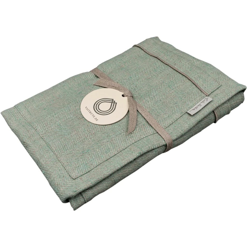 Leinen Schürze mit Fischgrät-Muster in Mint+Beige Grün+Beige Muster Fischgrät von Erika Vaitkute Größe 80x82 cm