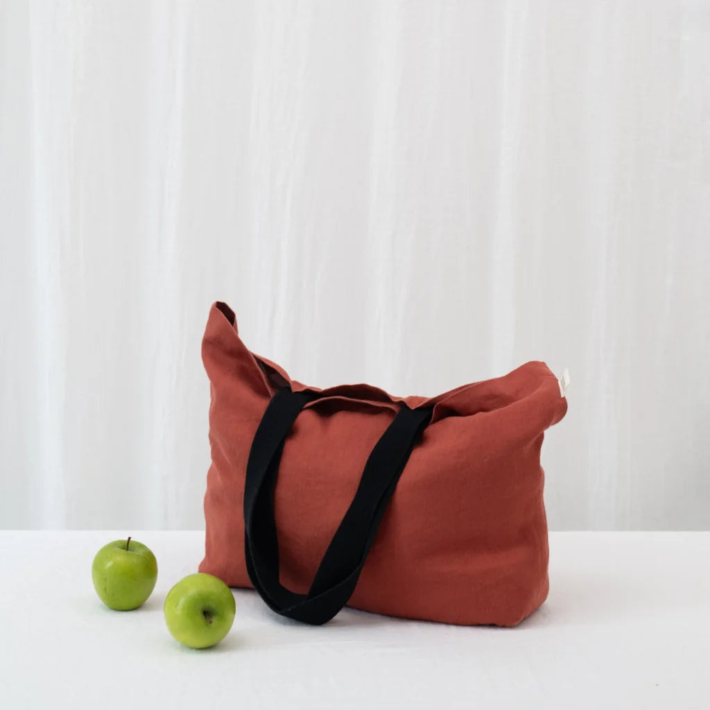 Leinen Schultertasche in Terra Orange von Linen Tales Größe 56 cm breit+ 41 cm lang