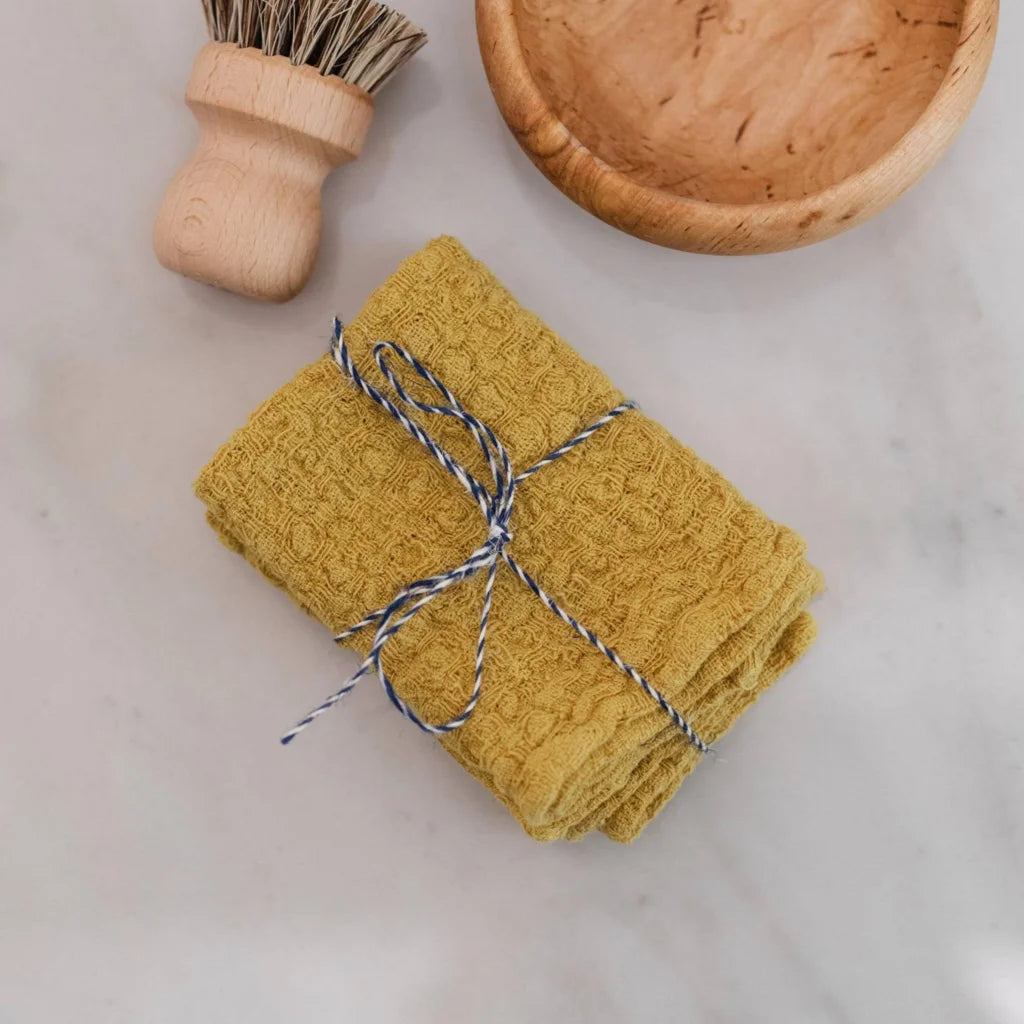Leinen Spüllappen 2er-Pack in Senfgelb Gelb von Linen Tales Größe 26x26 cm