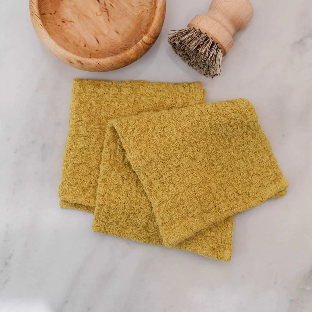 Leinen Spüllappen 2er-Pack in Senfgelb Gelb von Linen Tales Größe 26x26 cm