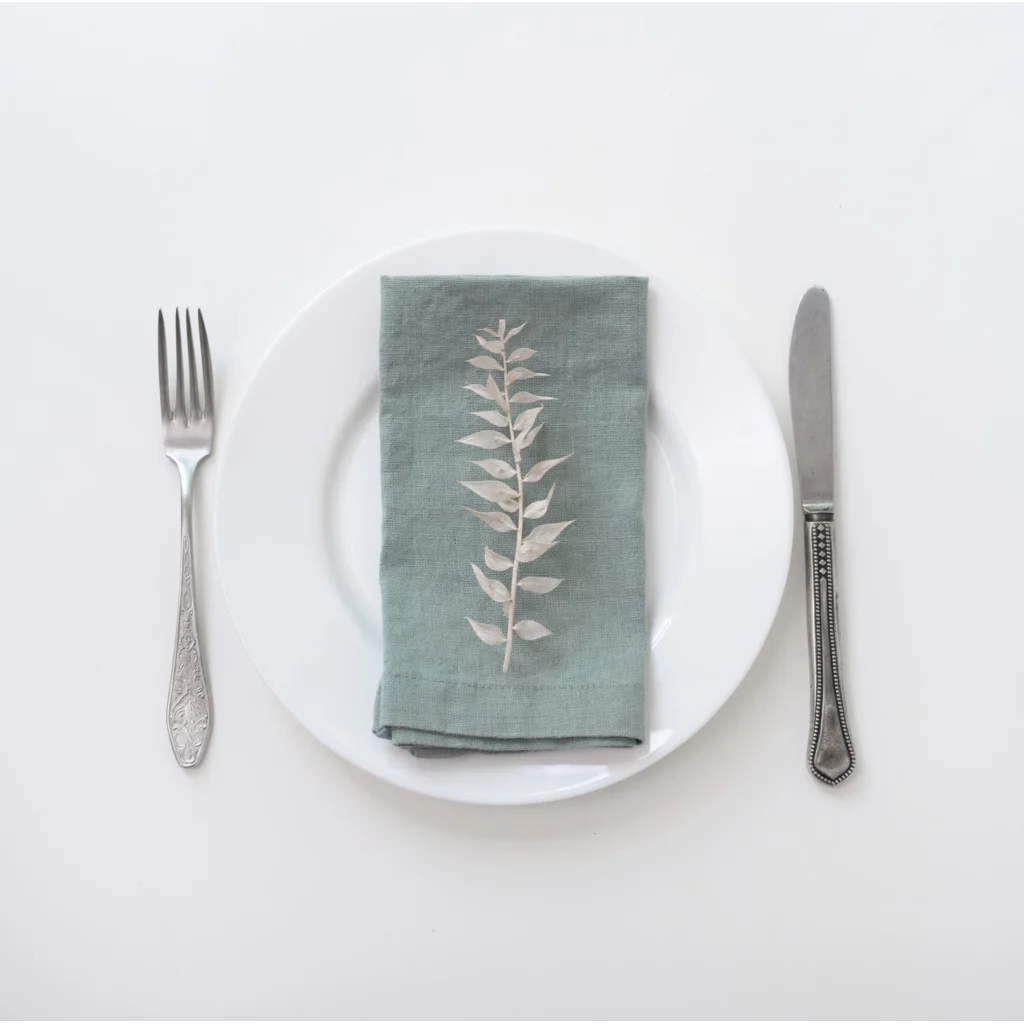 Leinen Stoffserviette 2er-Pack in Mint Grün von Linen Tales Größe 55x55 cm