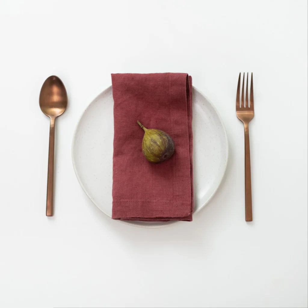 Leinen Stoffserviette 2er-Pack in Weinrot Rot von Linen Tales Größe 45x45 cm