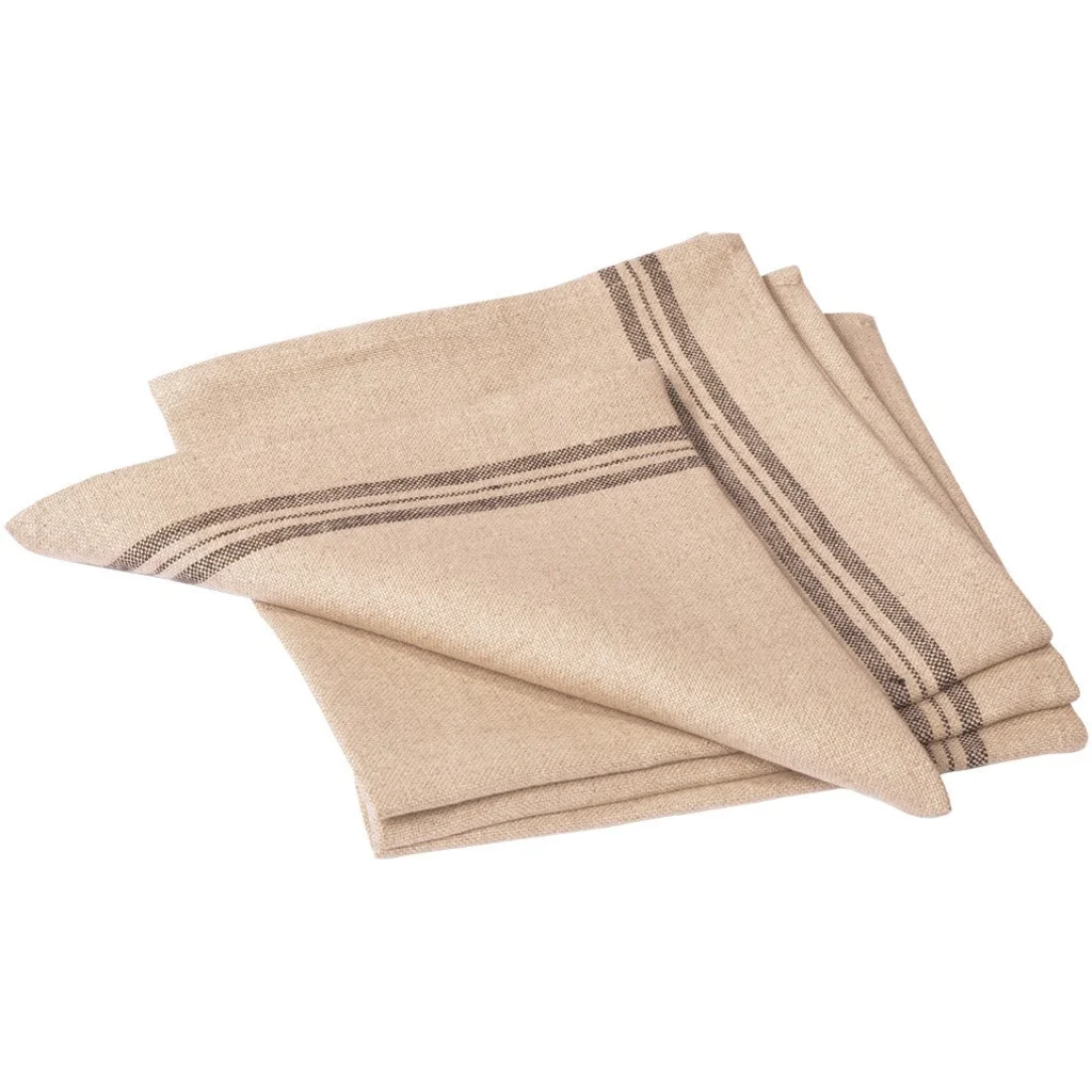 Leinen Stoffserviette LANDHAUS 6er-Pack in Beige+Schwarz Muster Streifen von Erika Vaitkute Größe 46x46 cm
