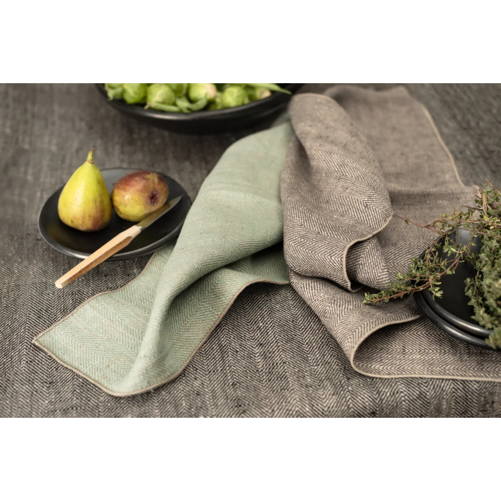 Leinen Stoffserviette mit Fischgrät-Muster 6er-Pack in Beige+Beige Muster Fischgrät von Erika Vaitkute Größe 46x46 cm