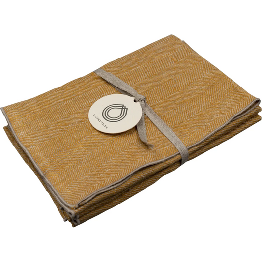 Leinen Stoffserviette mit Fischgrät-Muster 6er-Pack in Senfgelb+Beige Gelb+Beige Muster Fischgrät von Erika Vaitkute Größe 46x46 cm