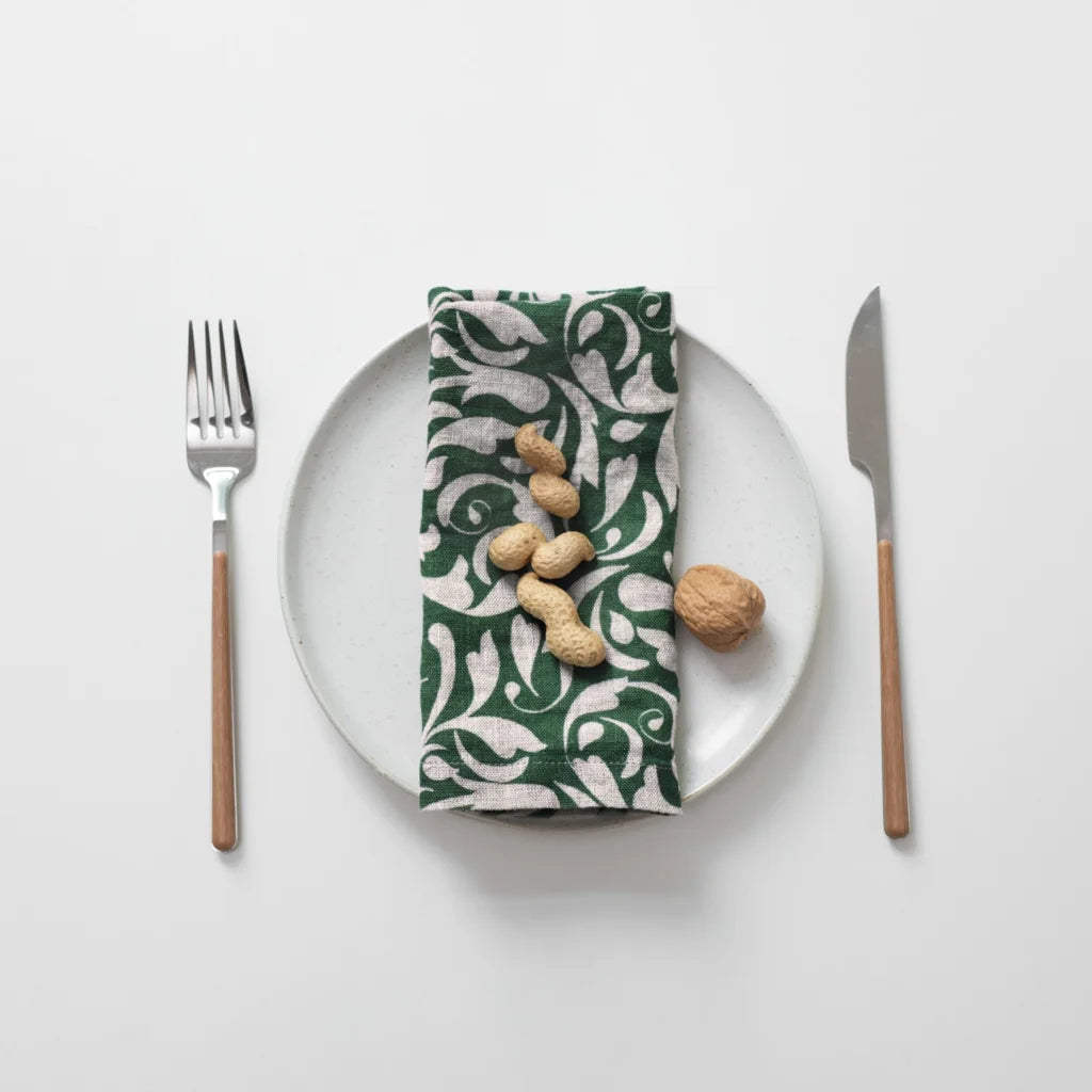 Leinen Stoffserviette Ranke 2er-Pack in Grün+Beige Muster Ranke von Linen Tales Größe 45x45 cm