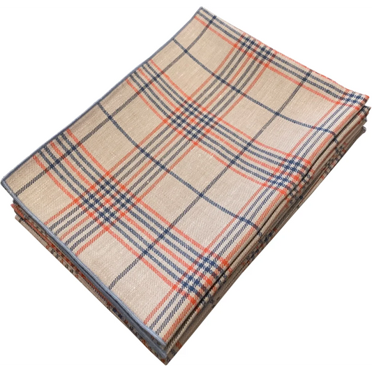 Leinen Stoffserviette ULA 6er-Pack in Beige+Rot+Blau Muster Karo von Erika Vaitkute Größe 47x47 cm