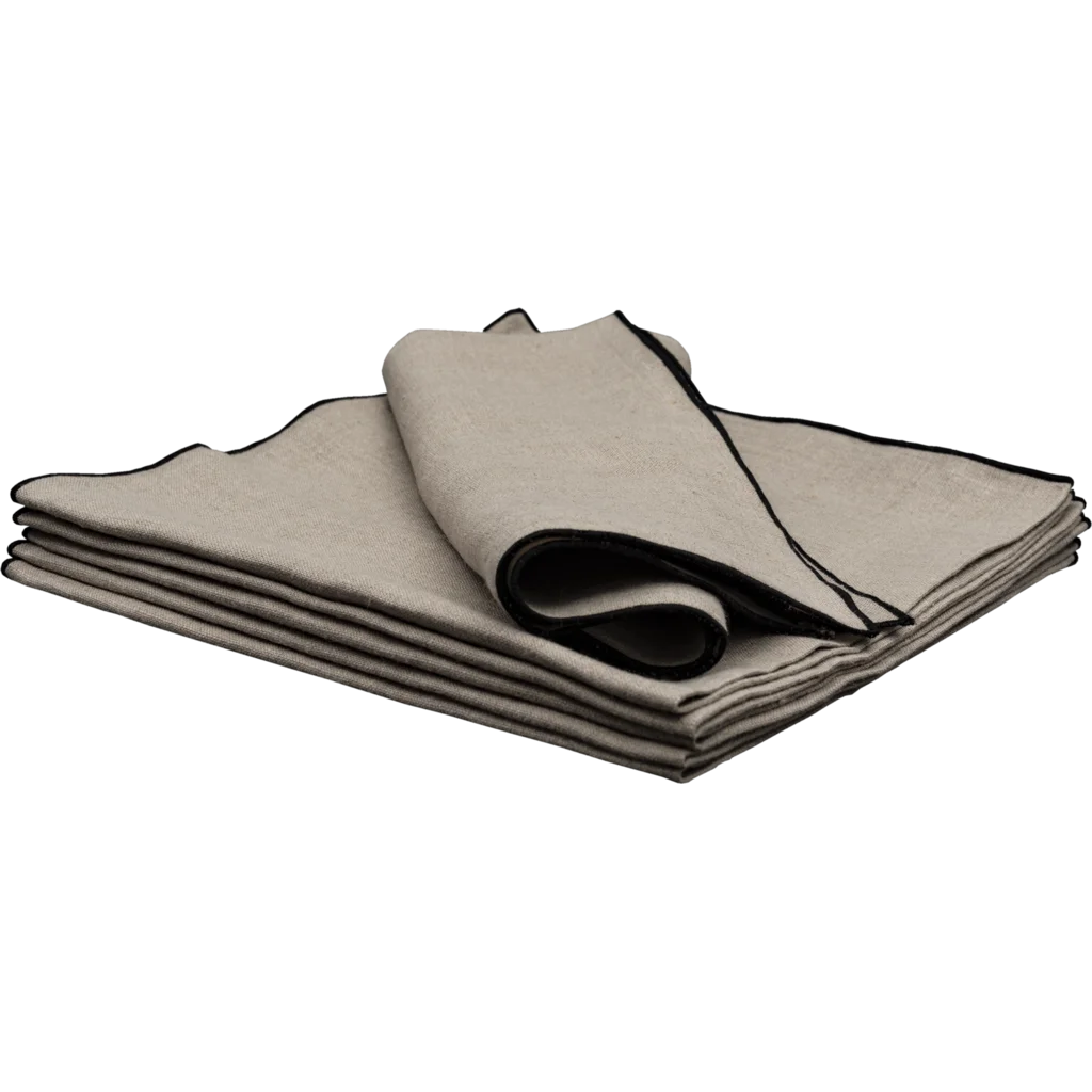 Leinen Stoffserviette VILNIA 6er-Pack in Beige+Schwarz von Erika Vaitkute Größe 47x47 cm