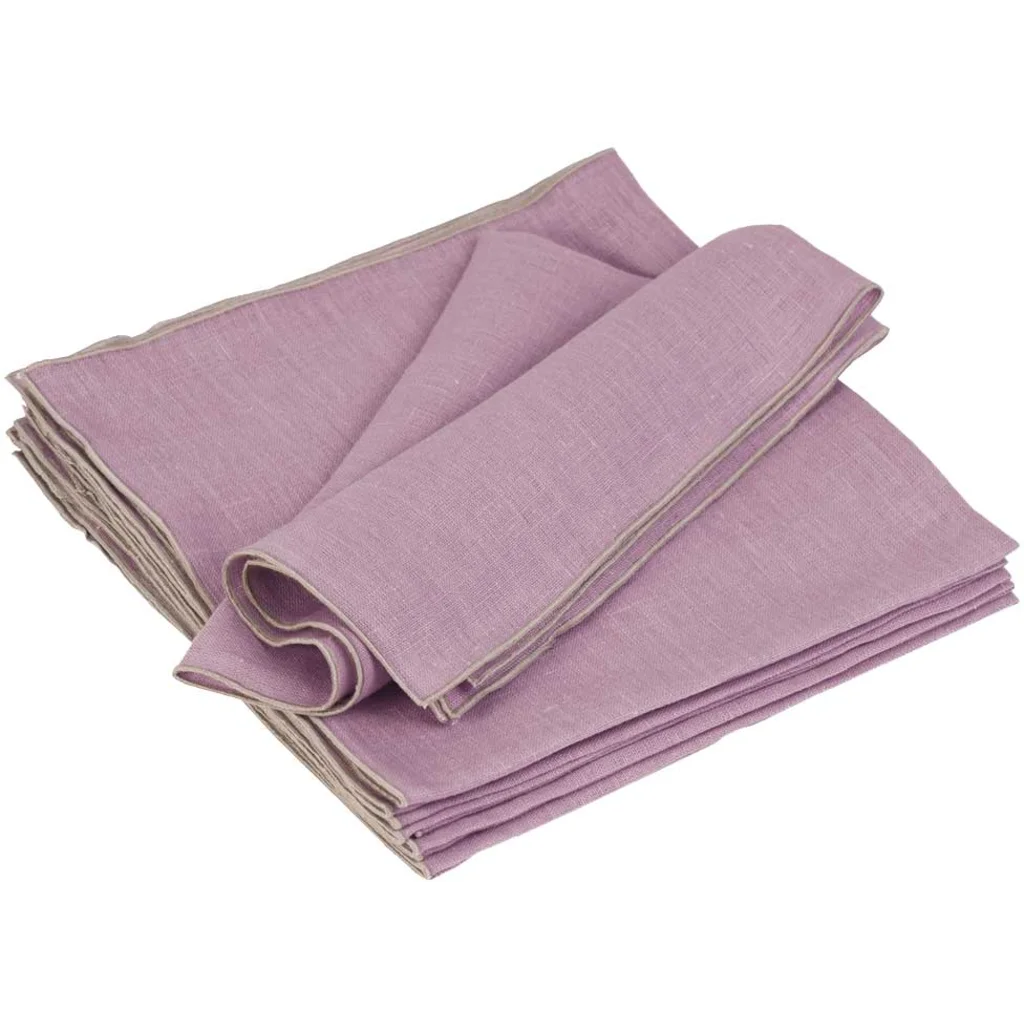 Leinen Stoffserviette VILNIA 6er-Pack in Flieder+Beige Lila+Beige von Erika Vaitkute Größe 47x47 cm