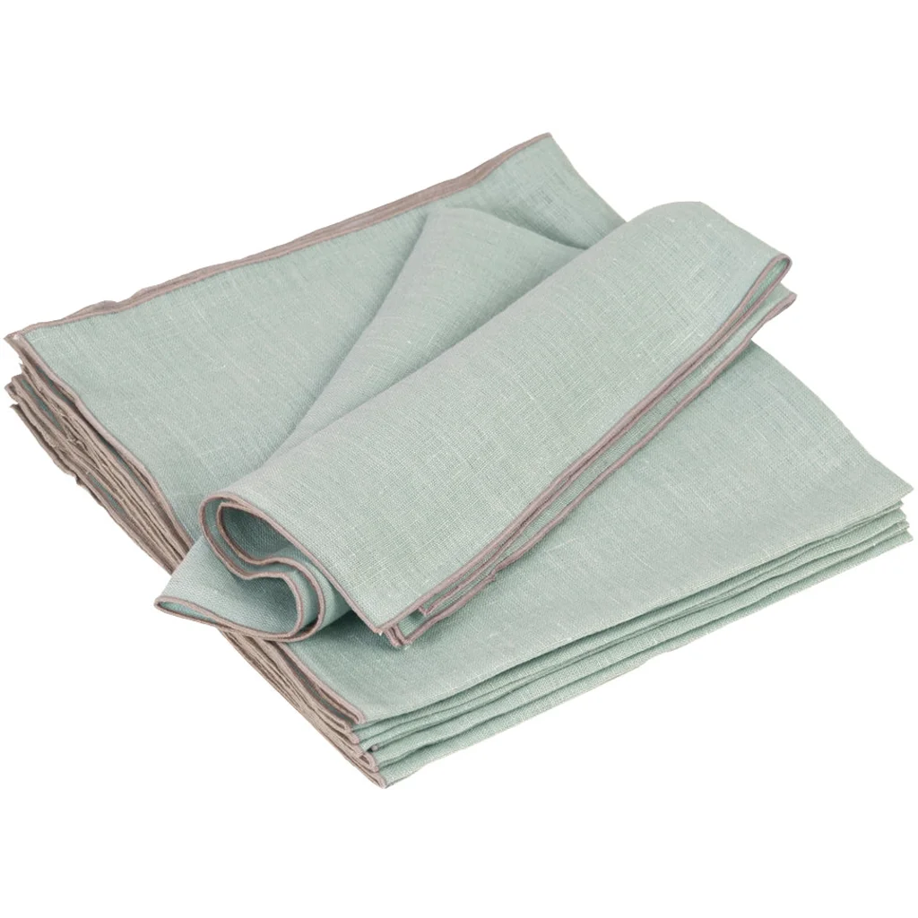 Leinen Stoffserviette VILNIA 6er-Pack in Mint+Beige Grün+Beige von Erika Vaitkute Größe 47x47 cm