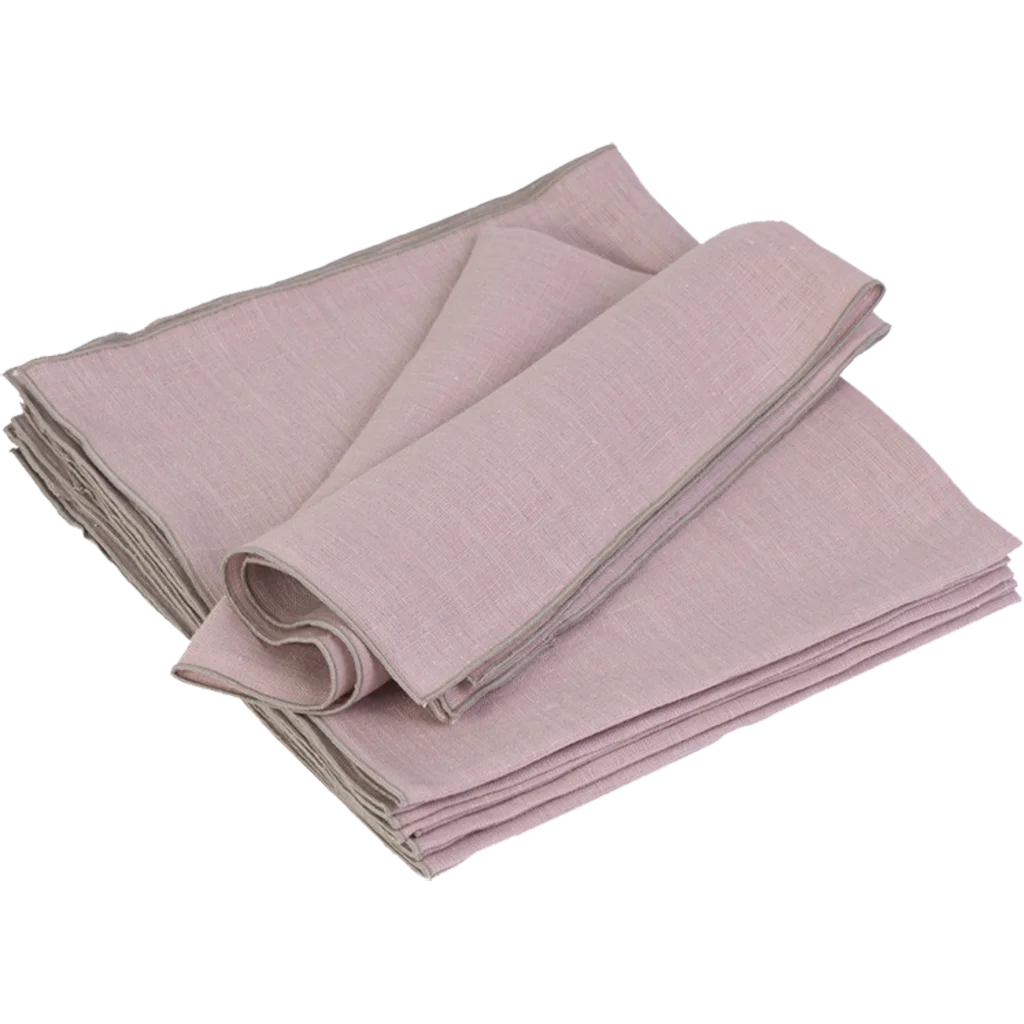 Leinen Stoffserviette VILNIA 6er-Pack in Rosa+Beige von Erika Vaitkute Größe 47x47 cm