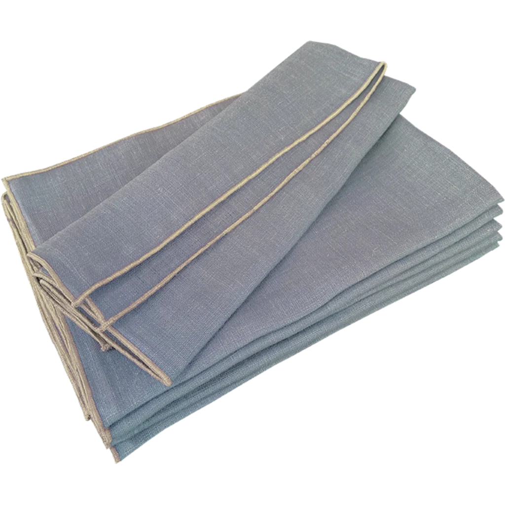 Leinen Stoffserviette VILNIA 6er-Pack in Taubenblau+Beige Blau+Beige von Erika Vaitkute Größe 47x47 cm