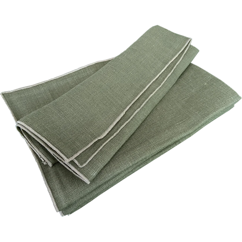 Leinen Stoffserviette VILNIA 6er-Pack in Waldgrün+Beige Grün+Beige von Erika Vaitkute Größe 47x47 cm