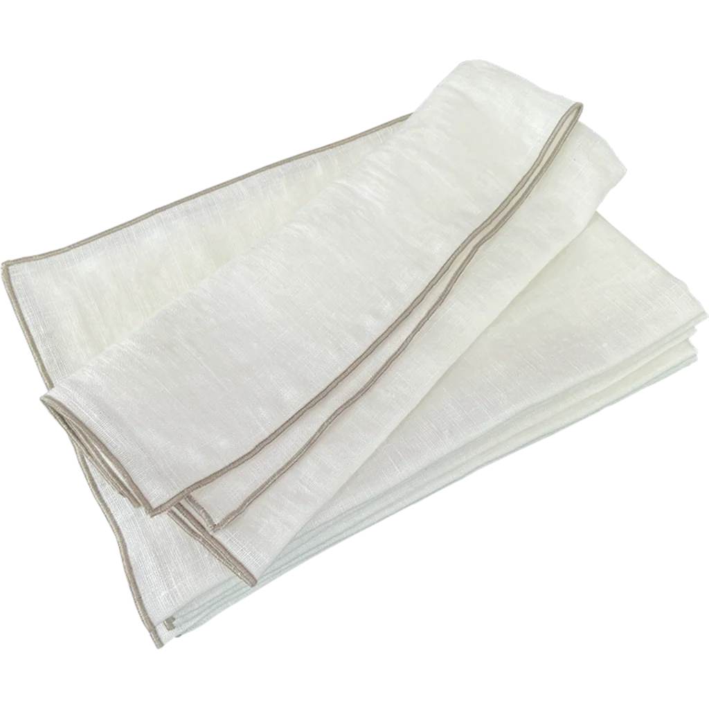 Leinen Stoffserviette VILNIA 6er-Pack in Weiß+Beige von Erika Vaitkute Größe 47x47 cm