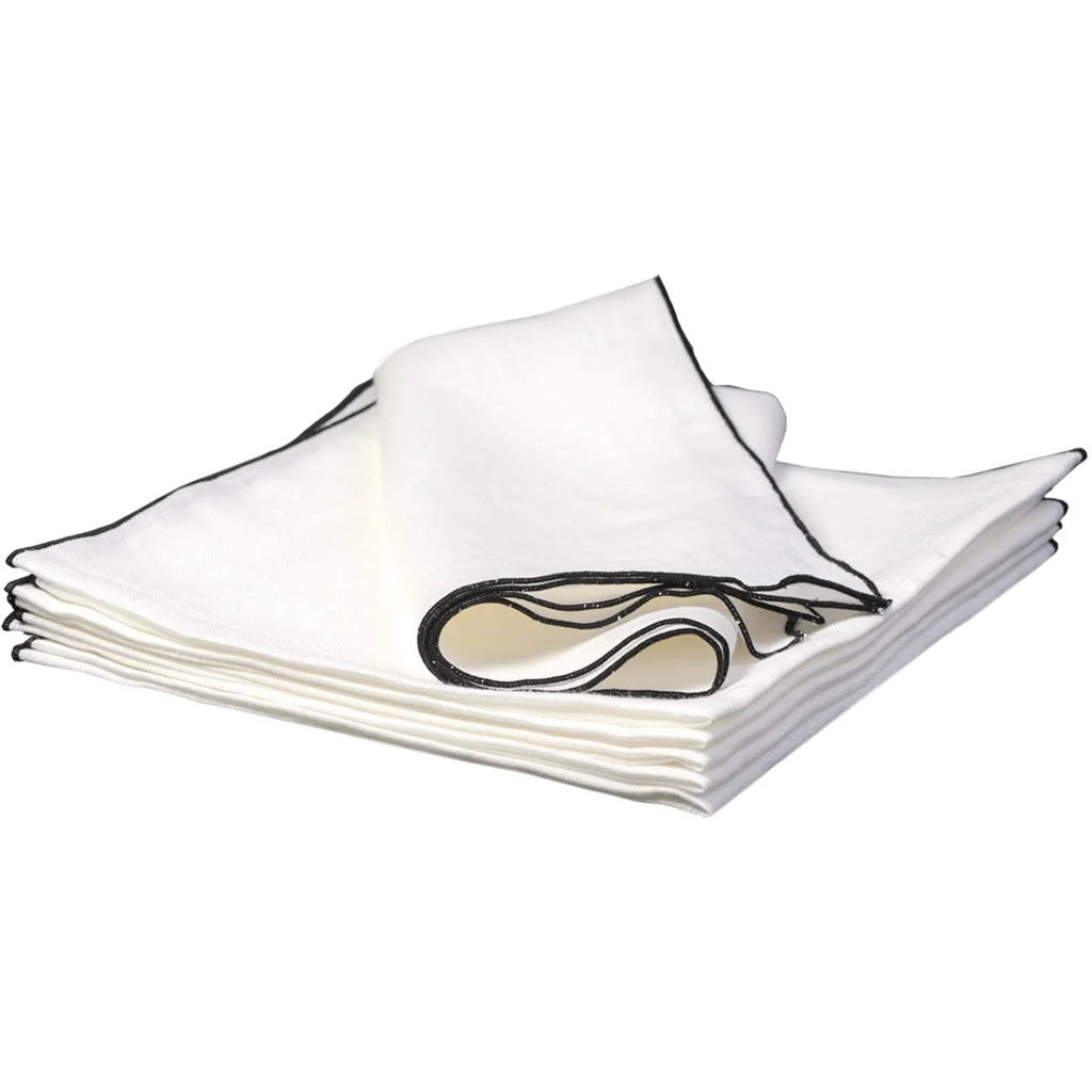 Leinen Stoffserviette VILNIA 6er-Pack in Weiß+Schwarz von Erika Vaitkute Größe 47x47 cm