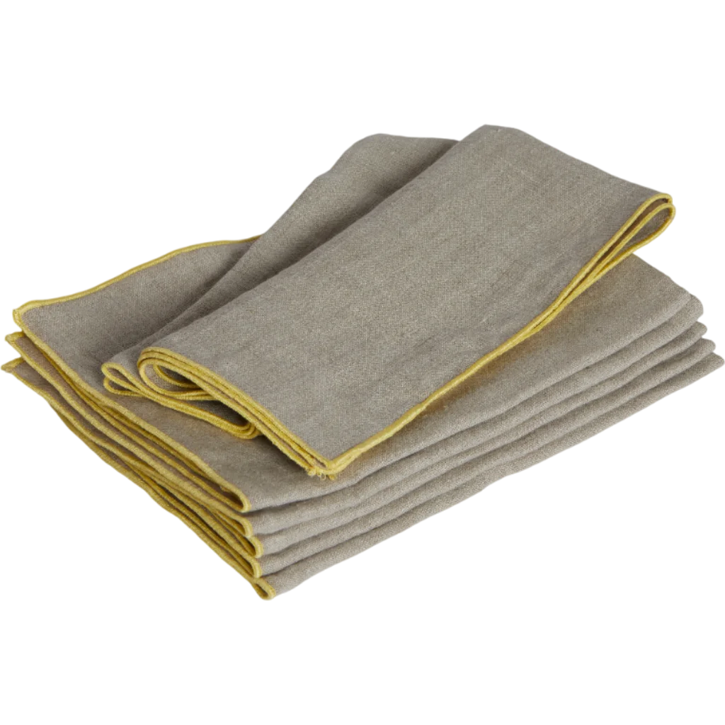 Leinen Stoffserviette VILNIA beige mit bunter Umkettelung 6er-Pack in Beige+Gelb von Erika Vaitkute Größe 47x47 cm