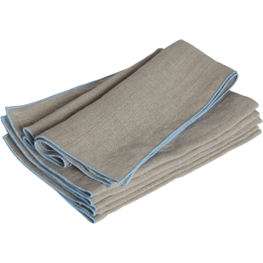 Leinen Stoffserviette VILNIA beige mit bunter Umkettelung 6er-Pack in Beige+Hellblau Beige+Blau von Erika Vaitkute Größe 47x47 cm