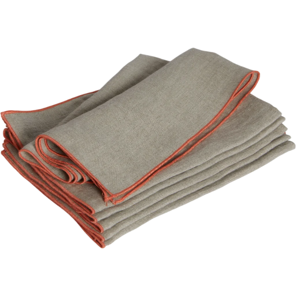 Leinen Stoffserviette VILNIA beige mit bunter Umkettelung 6er-Pack in Beige+Koralle Beige+Orange von Erika Vaitkute Größe 47x47 cm