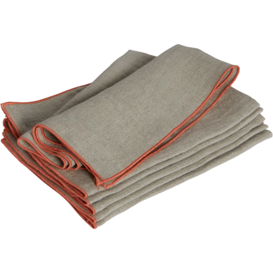 Leinen Stoffserviette VILNIA beige mit bunter Umkettelung 6er-Pack in Beige+Koralle Beige+Orange von Erika Vaitkute Größe 47x47 cm