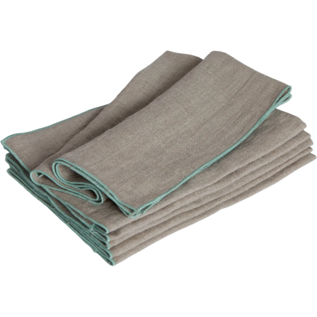 Leinen Stoffserviette VILNIA beige mit bunter Umkettelung 6er-Pack in Beige+Mint Beige+Grün von Erika Vaitkute Größe 47x47 cm