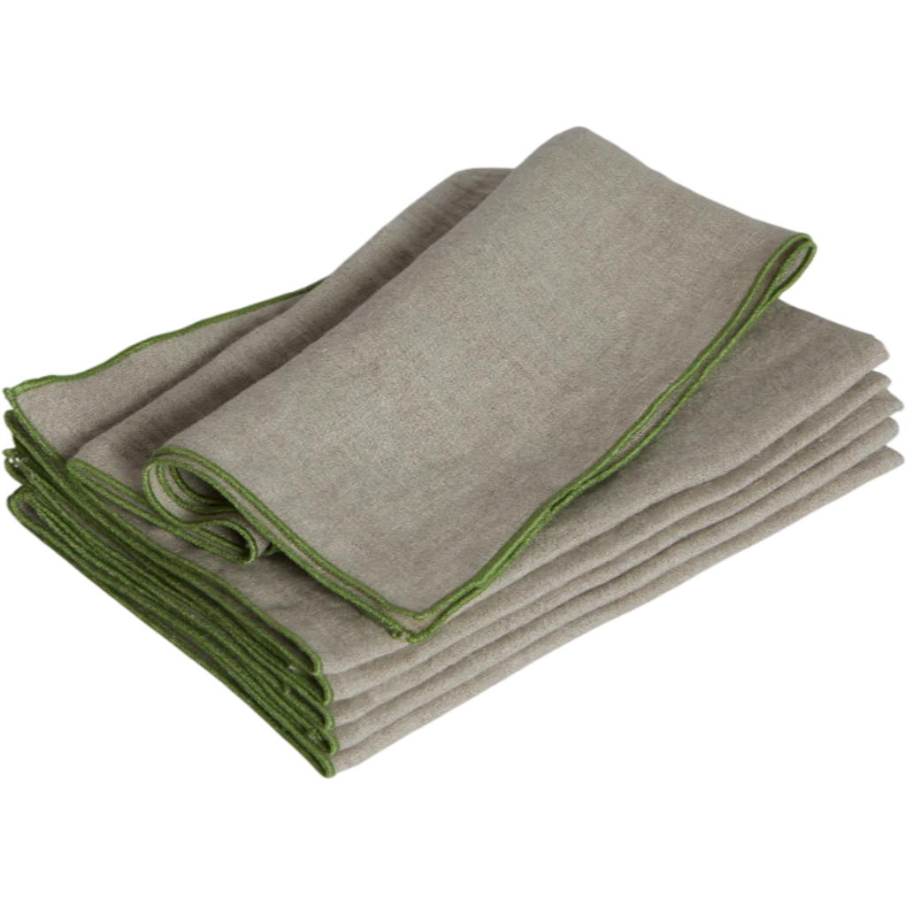 Leinen Stoffserviette VILNIA beige mit bunter Umkettelung 6er-Pack in Beige+Waldgrün Beige+Grün von Erika Vaitkute Größe 47x47 cm
