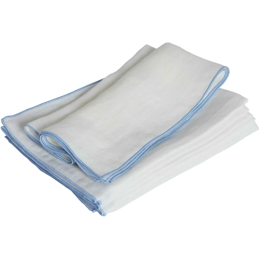 Leinen Stoffserviette VILNIA weiß mit bunter Umkettelung 6er-Pack in Weiß+Hellblau Weiß+Blau von Erika Vaitkute Größe 47x47 cm