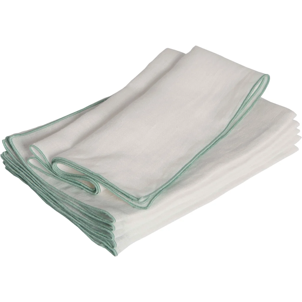 Leinen Stoffserviette VILNIA weiß mit bunter Umkettelung 6er-Pack in Weiß+Mint Weiß+Grün von Erika Vaitkute Größe 47x47 cm