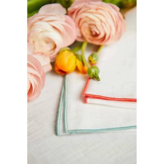 Leinen Stoffserviette VILNIA weiß mit bunter Umkettelung 6er-Pack in Weiß+Mint Weiß+Grün von Erika Vaitkute Größe 47x47 cm