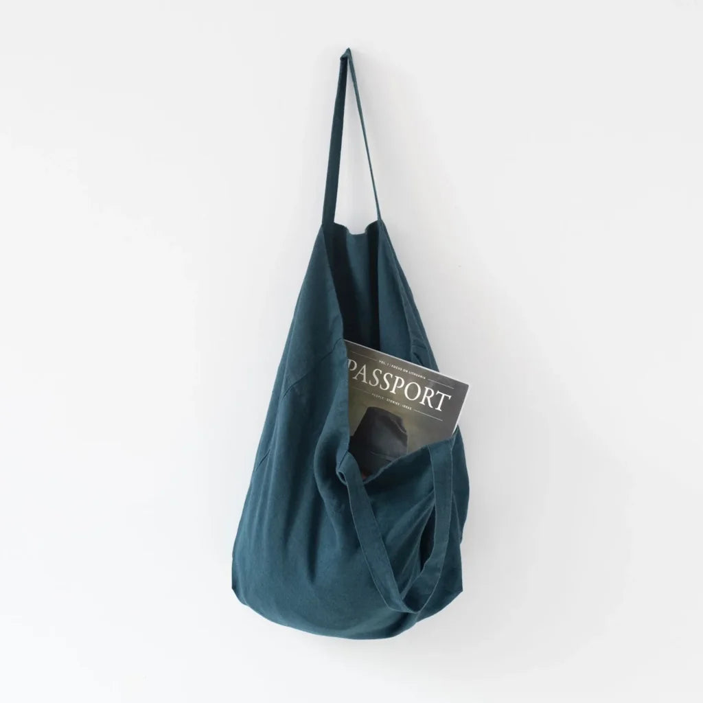 Leinen Tasche in Petrol Blau von Linen Tales Größe 54 cm breit+ 60 cm lang
